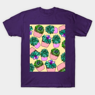 Cactus Print Pattern on a Yellow Background T-Shirt